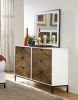 Beautiful White and Walnut Finish 1pc Dresser of 6 Drawers Storage Black Metal Legs Flat Tone Pocket Pulls Modern Bedroom Furniture