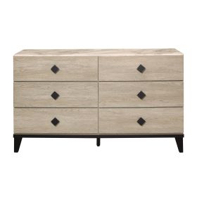 Modern Design Bedroom Furniture 1pc Cream Finish and Black 6 Drawers Beautiful Dresser with Faux Marble Top