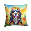Bernese Mountain Dog Hippie Dawg Throw Pillow Machine Washable, Indoor Outdoor Decorative Pillow for Couch, Bed or Patio, 14Hx14W
