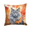 Nebelung Cat in Fall Leaves Throw Pillow Machine Washable, Indoor Outdoor Decorative Pillow for Couch, Bed or Patio, 18Hx18W