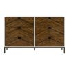 Beautiful White and Walnut Finish 1pc Dresser of 6 Drawers Storage Black Metal Legs Flat Tone Pocket Pulls Modern Bedroom Furniture