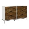 Beautiful White and Walnut Finish 1pc Dresser of 6 Drawers Storage Black Metal Legs Flat Tone Pocket Pulls Modern Bedroom Furniture